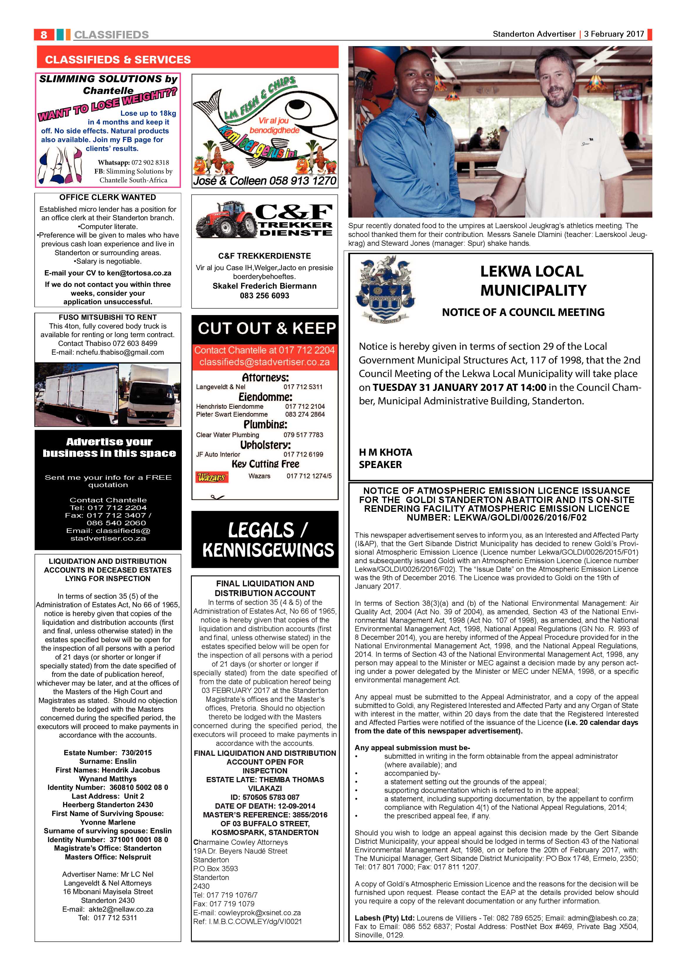 Standerton Advertiser 3 Februarie 2017 page 8
