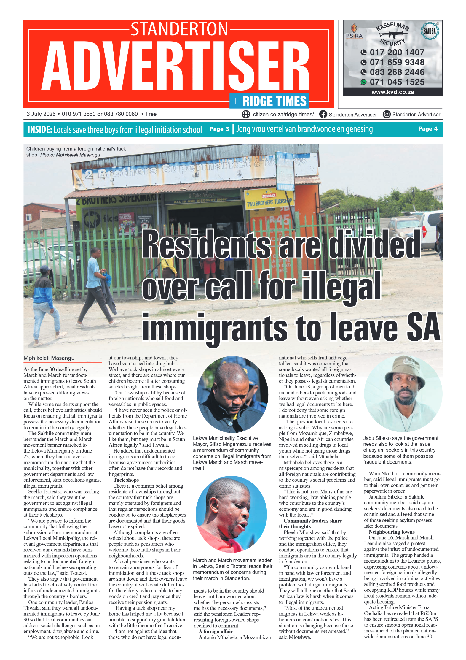 Standerton Advertiser 3 July 2026 page 1