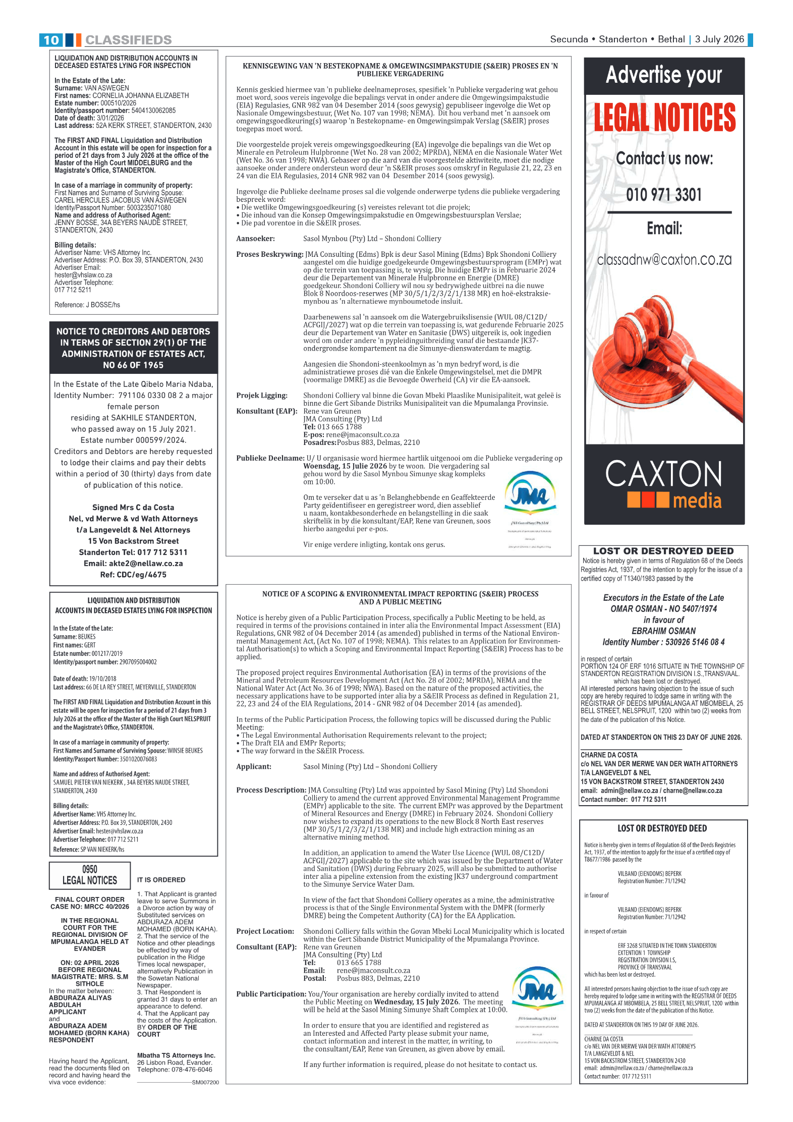 Standerton Advertiser 3 July 2026 page 10