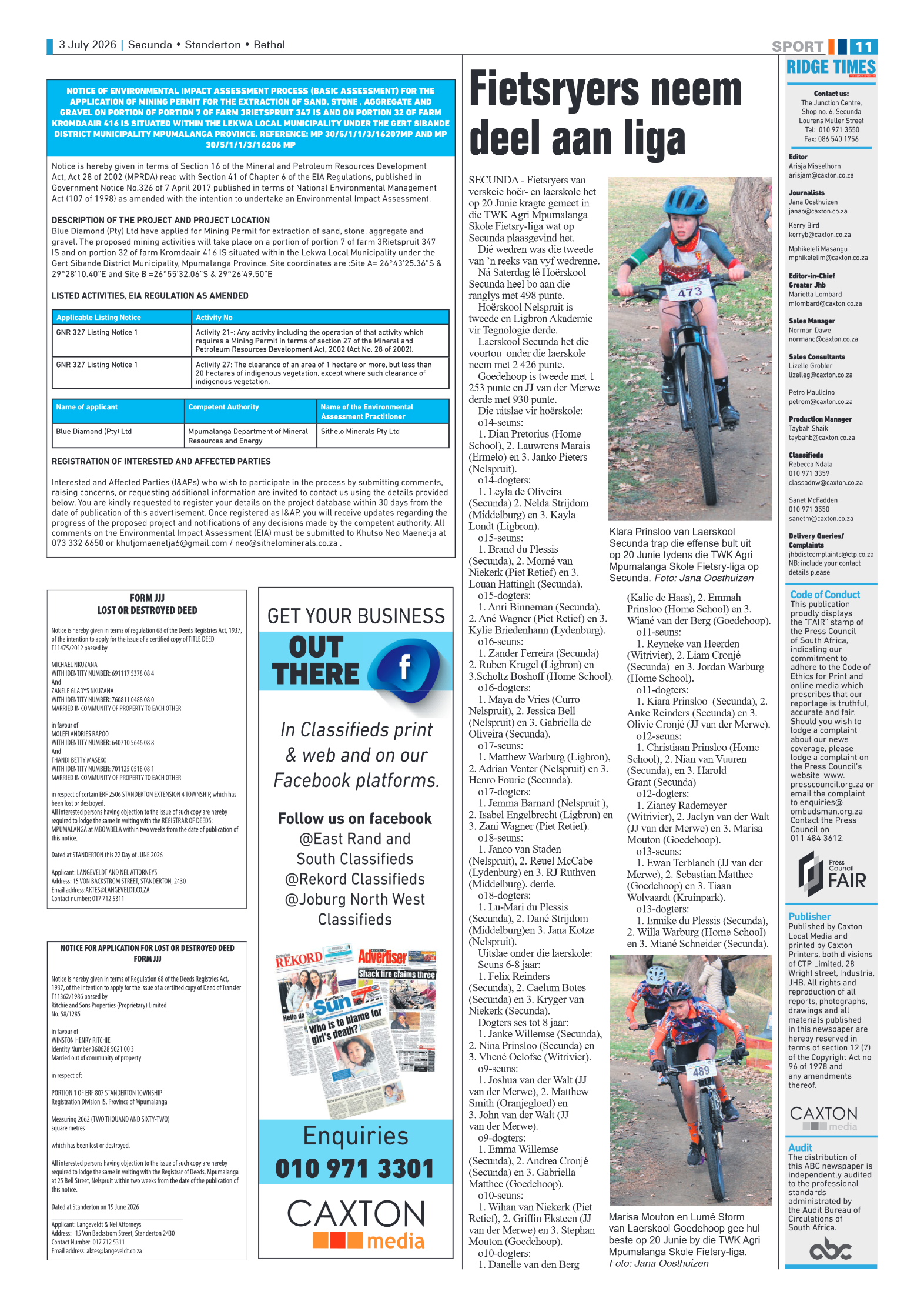 Standerton Advertiser 3 July 2026 page 11