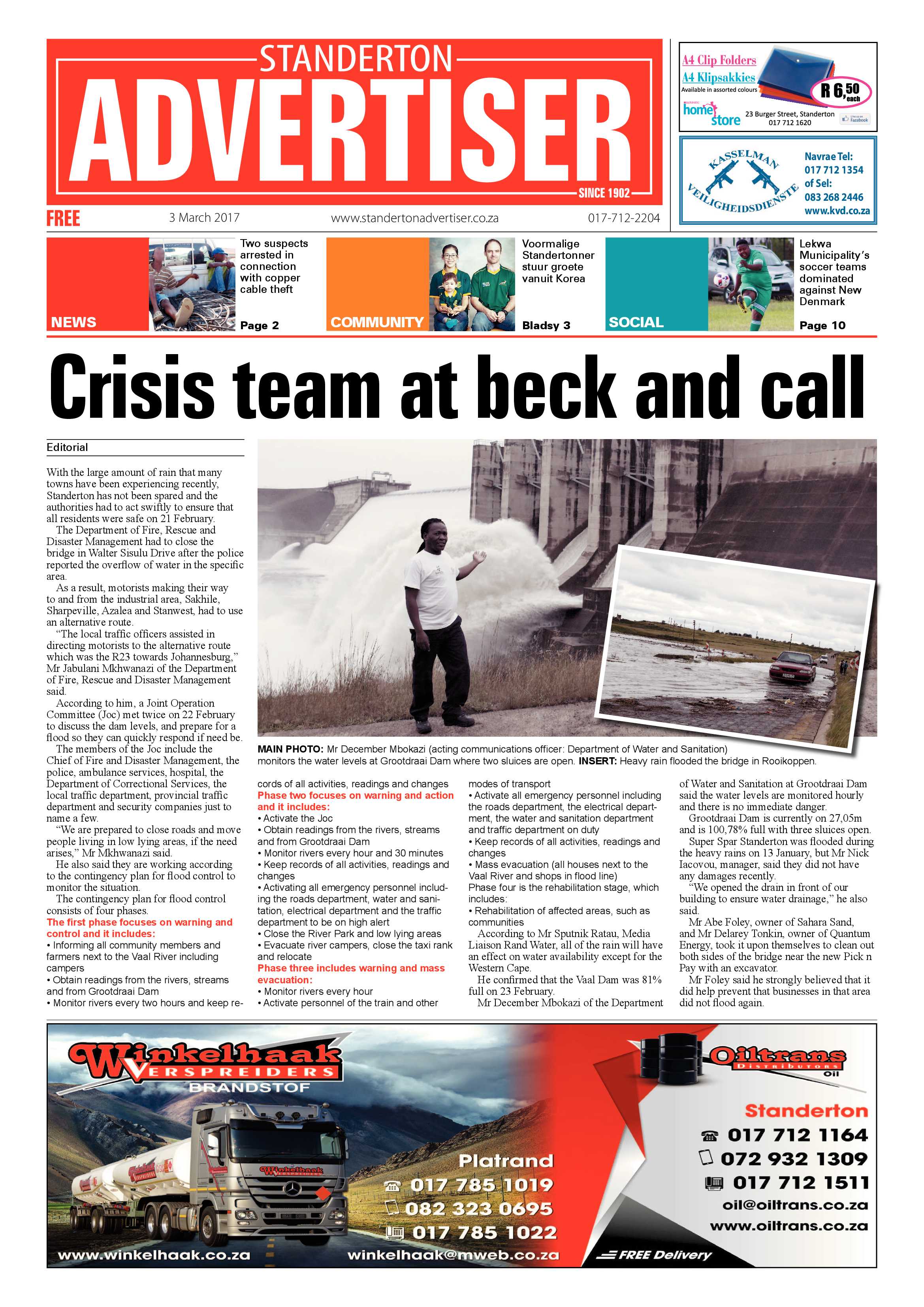 Standerton Advertiser 3 Maart 2017 page 1