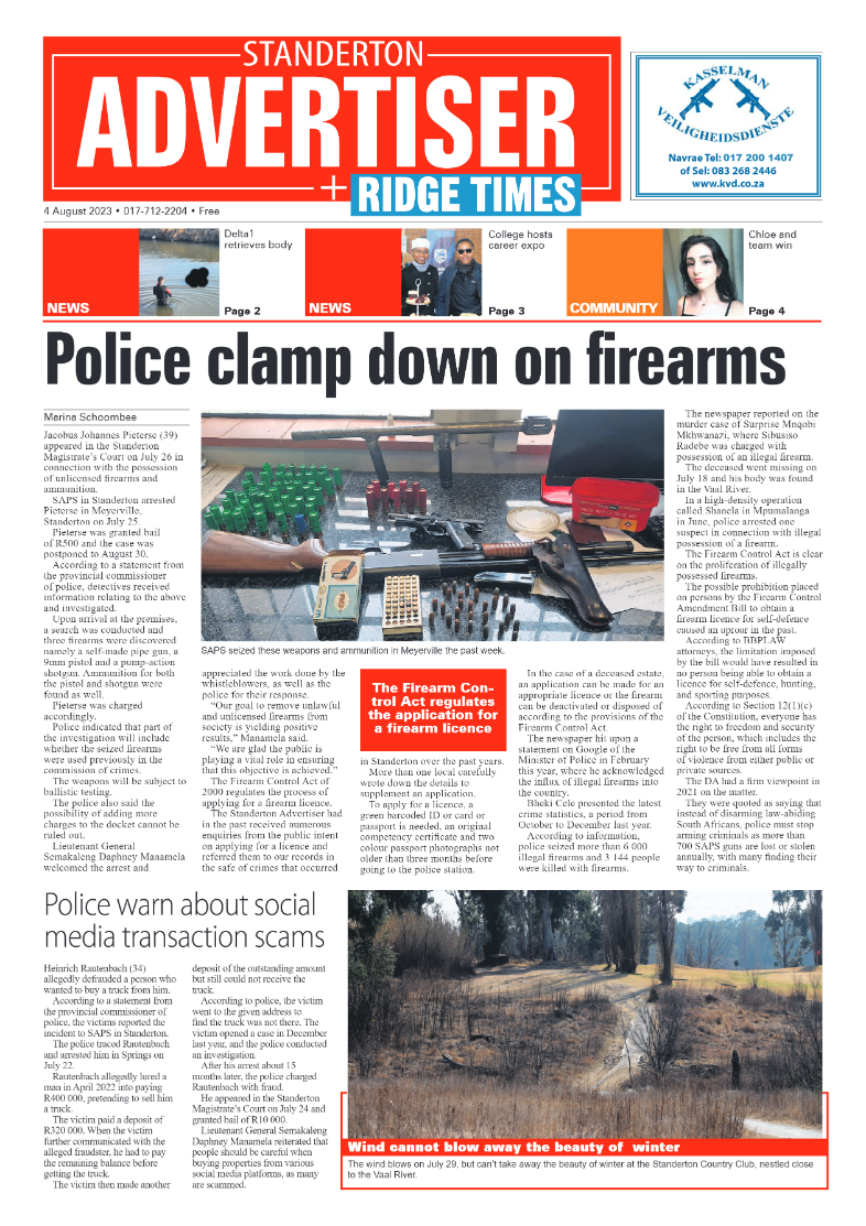 Standerton Advertiser 4 August 2023 page 1