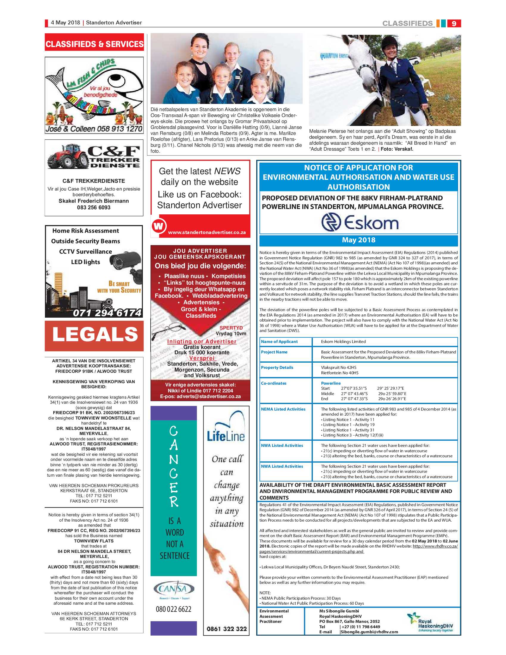 Standerton Advertiser 4 May 2018 page 9