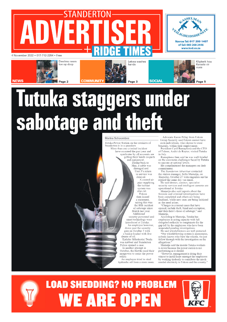 Standerton Advertiser 4 Nov 2022 page 1