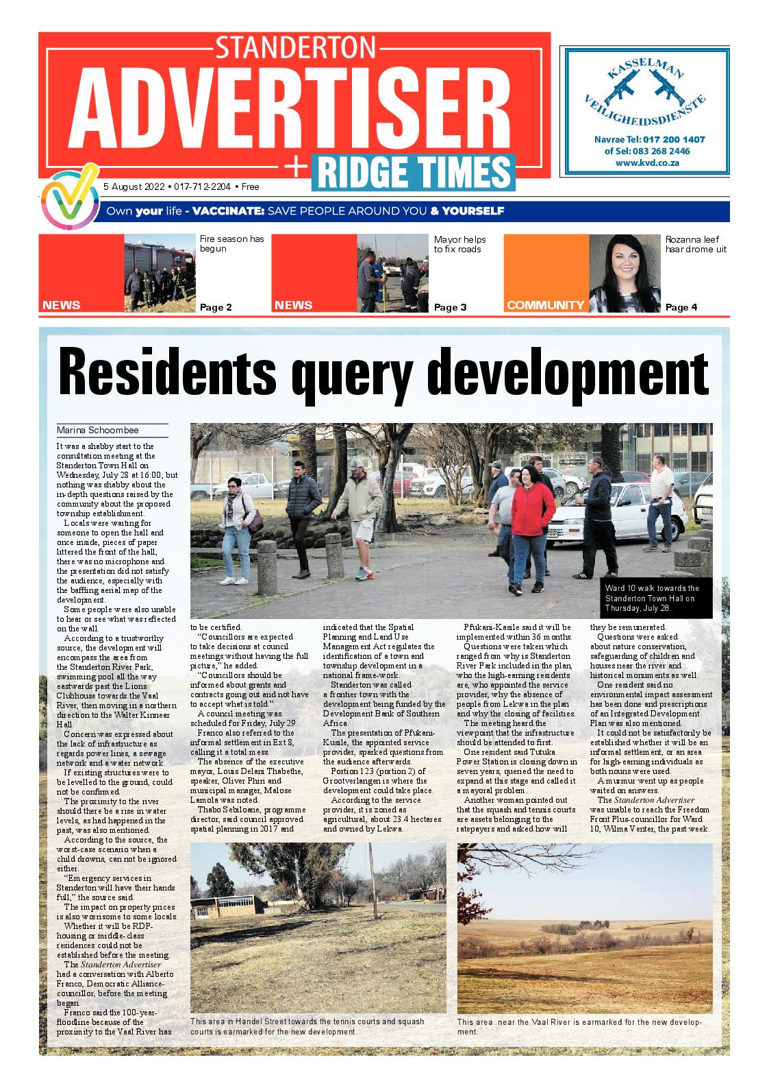 Standerton Advertiser 5 August 2022 page 1