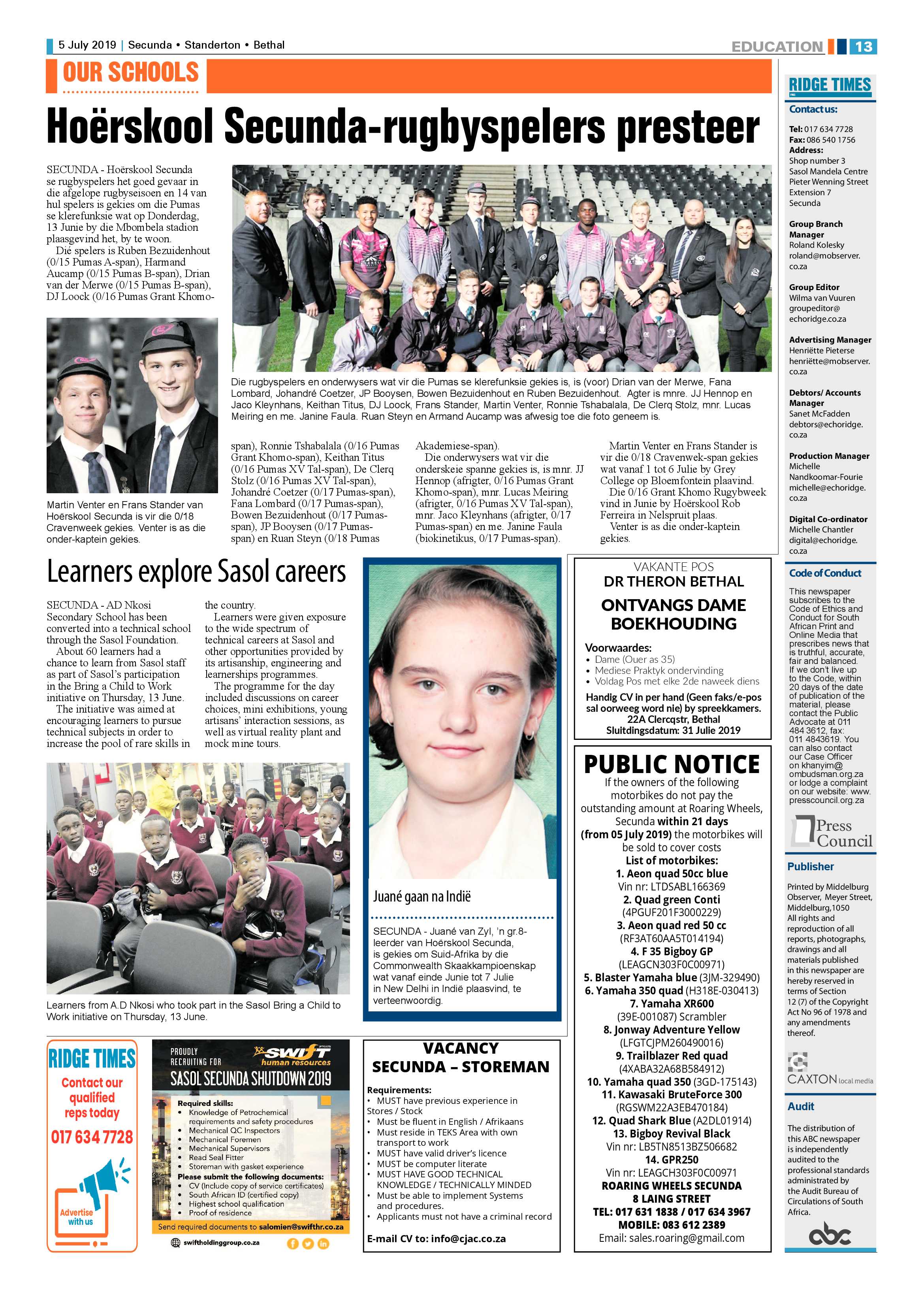 Standerton Advertiser 5 July 2019 page 17