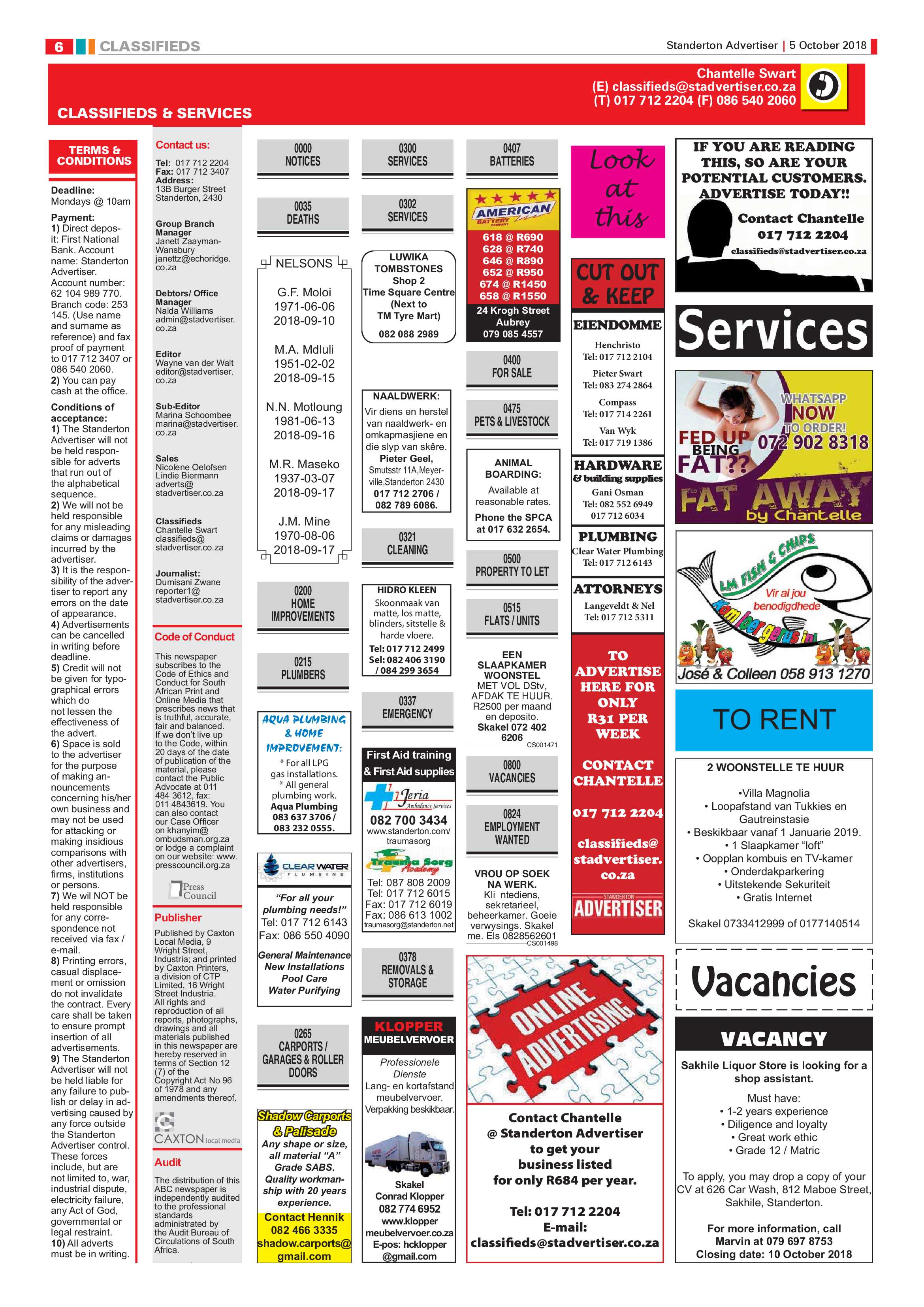 Standerton Advertiser 5 October 2018 page 6