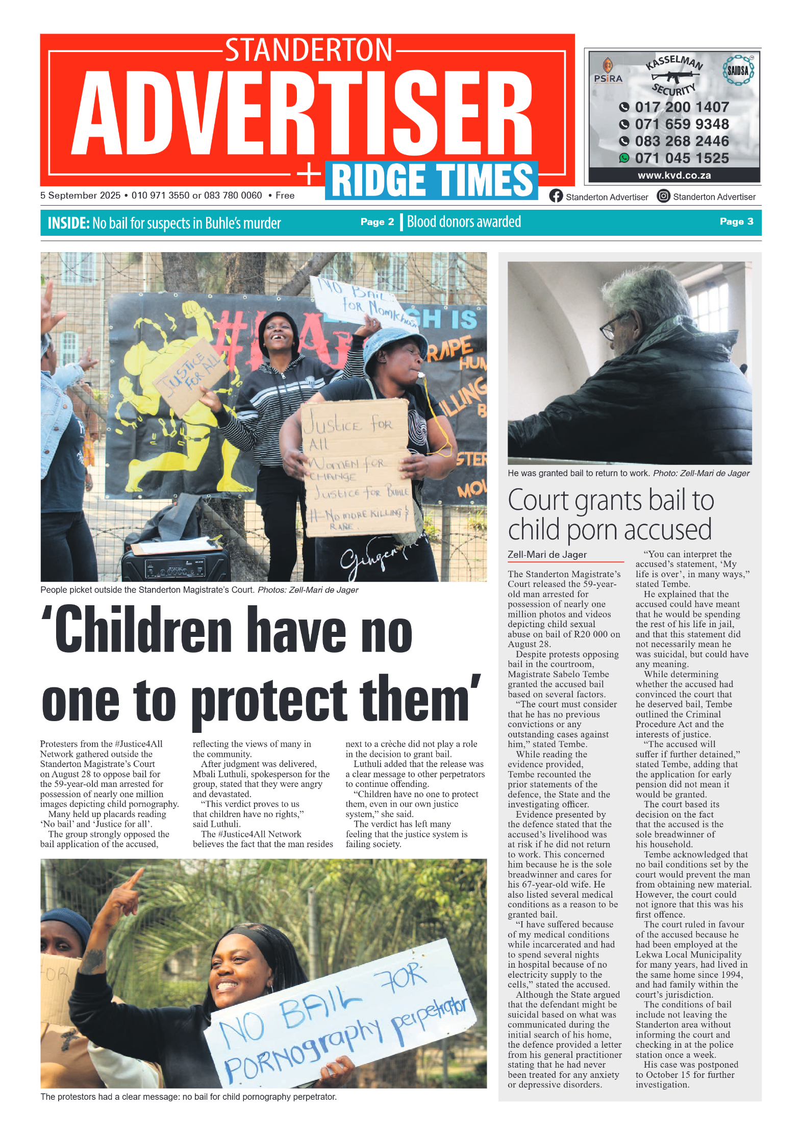 Standerton Advertiser 5 September 2025 page 1