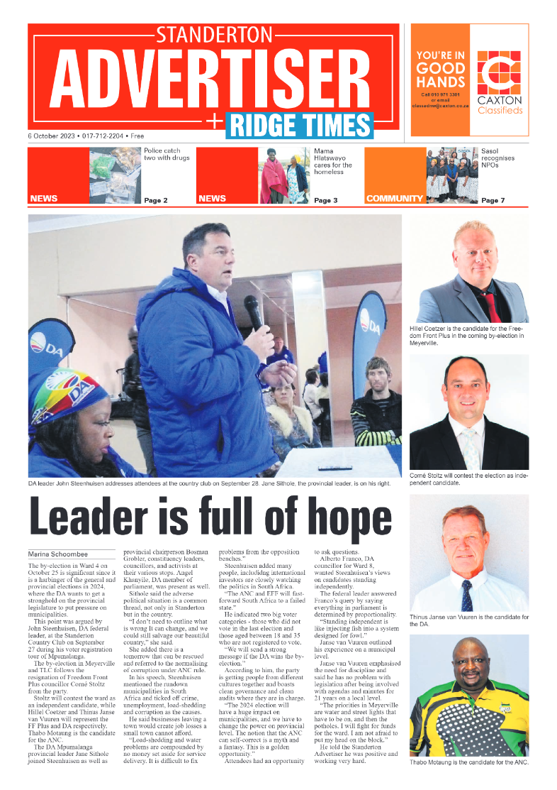 Standerton Advertiser 6  October 2023 page 1