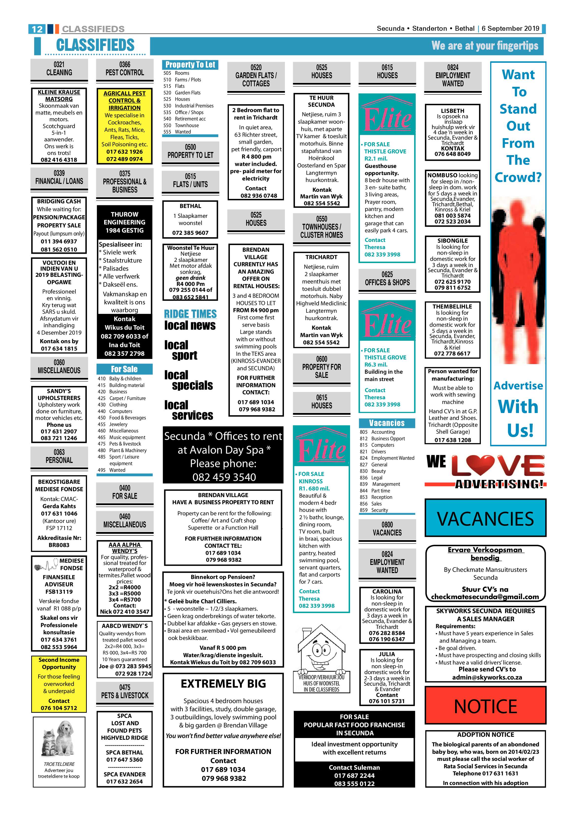 Standerton Advertiser 6 September 2019 page 12