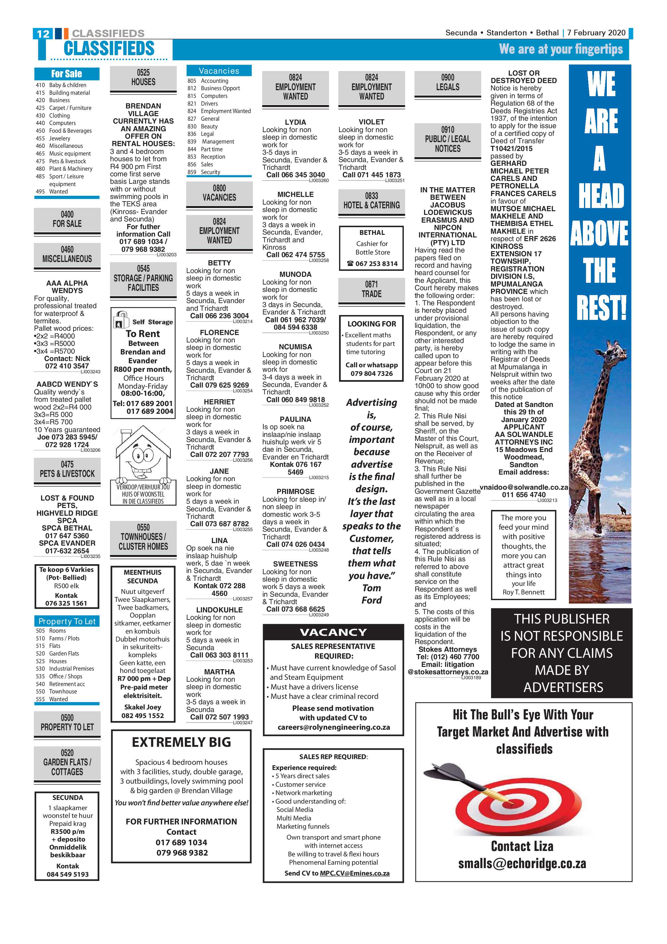 Standerton Advertiser 7 February 2020 page 12