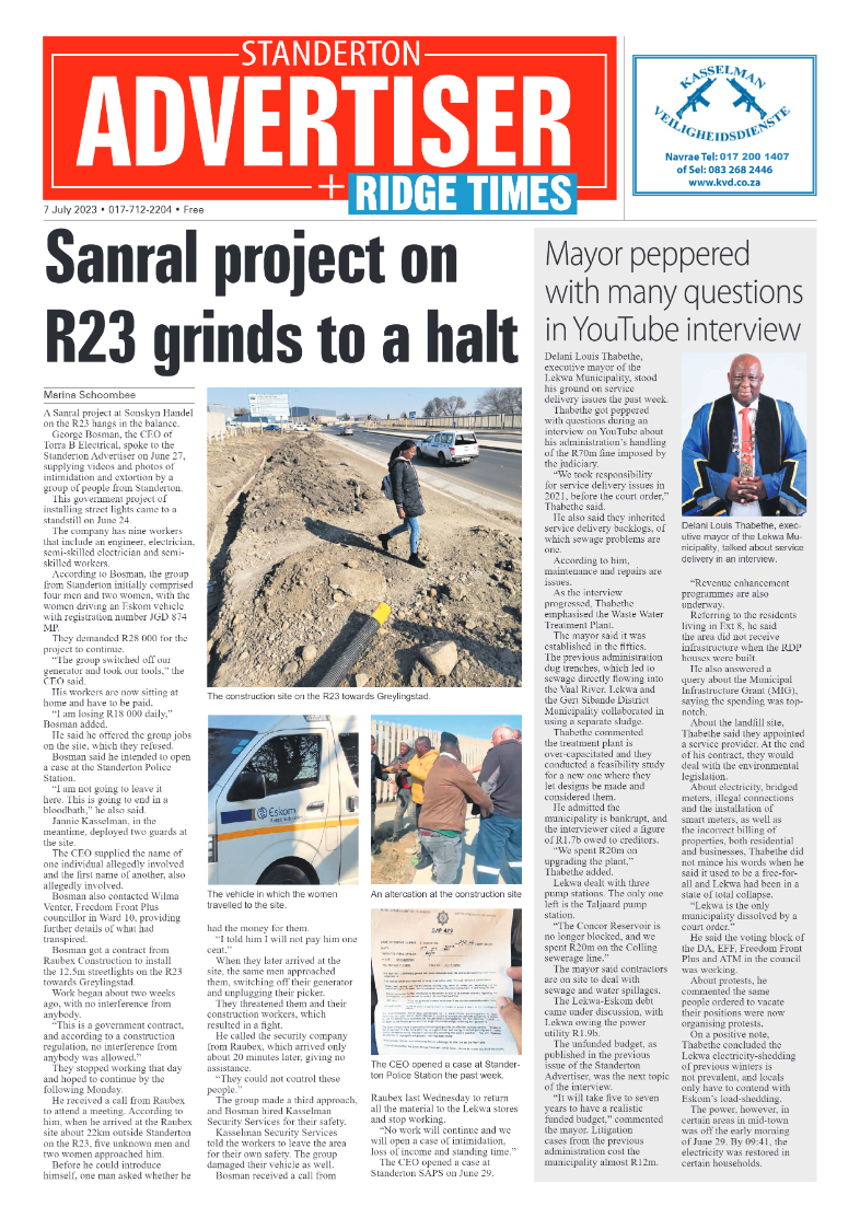 Standerton Advertiser 7 July 2023 page 1