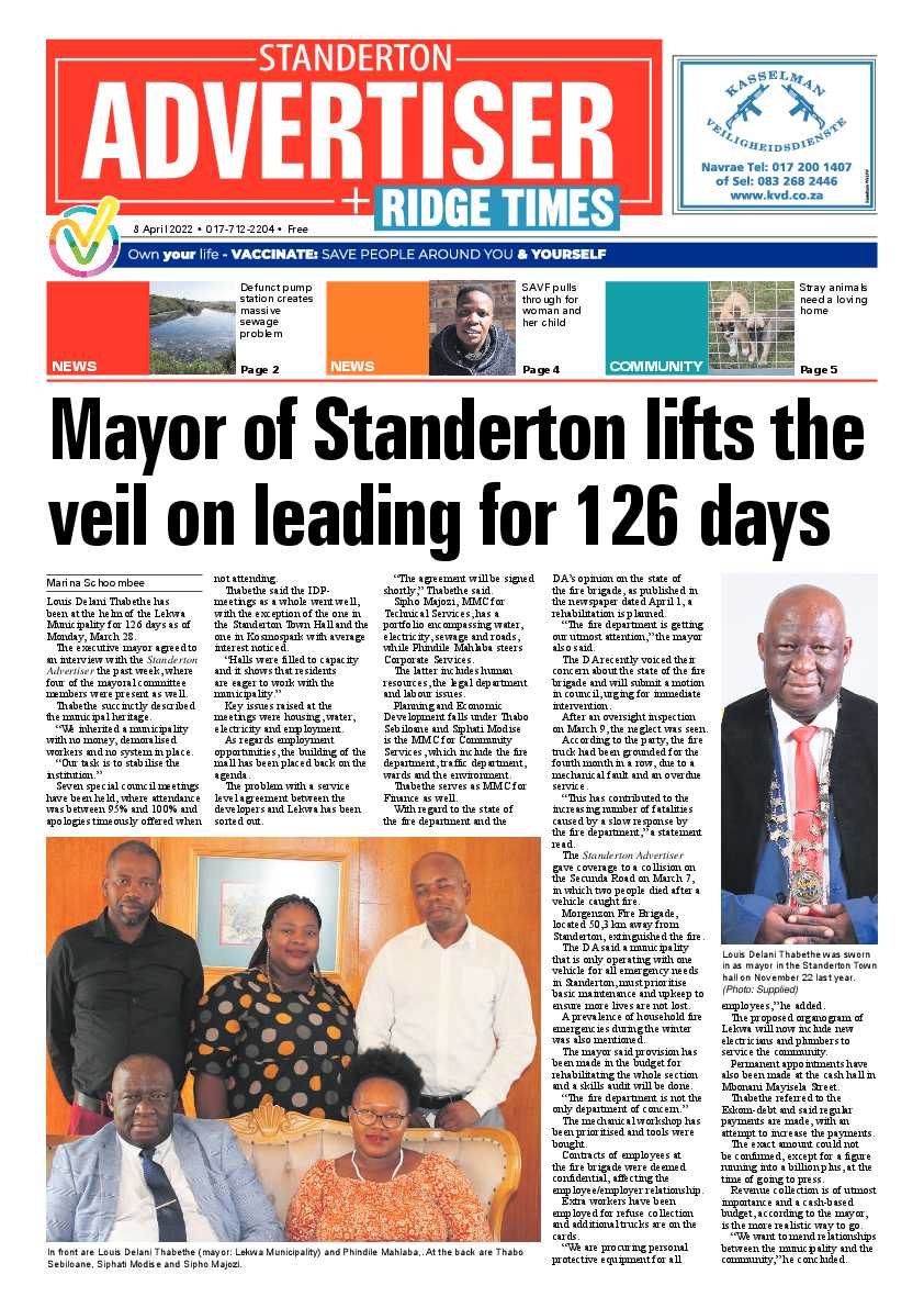Standerton Advertiser 8 April 2022 page 1