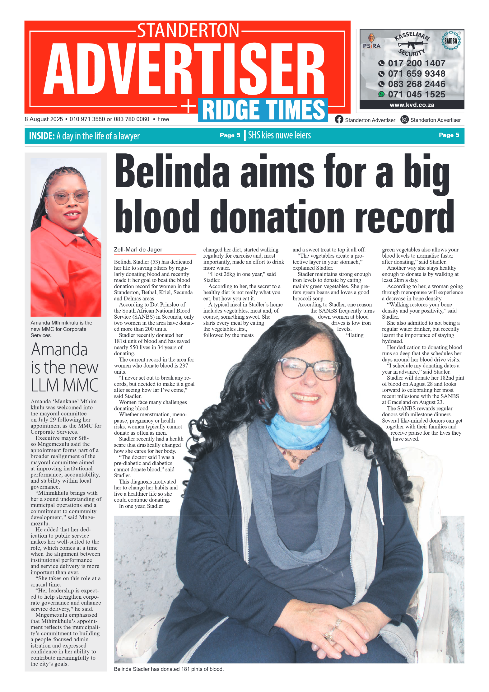 Standerton Advertiser 8 August 2025 page 1