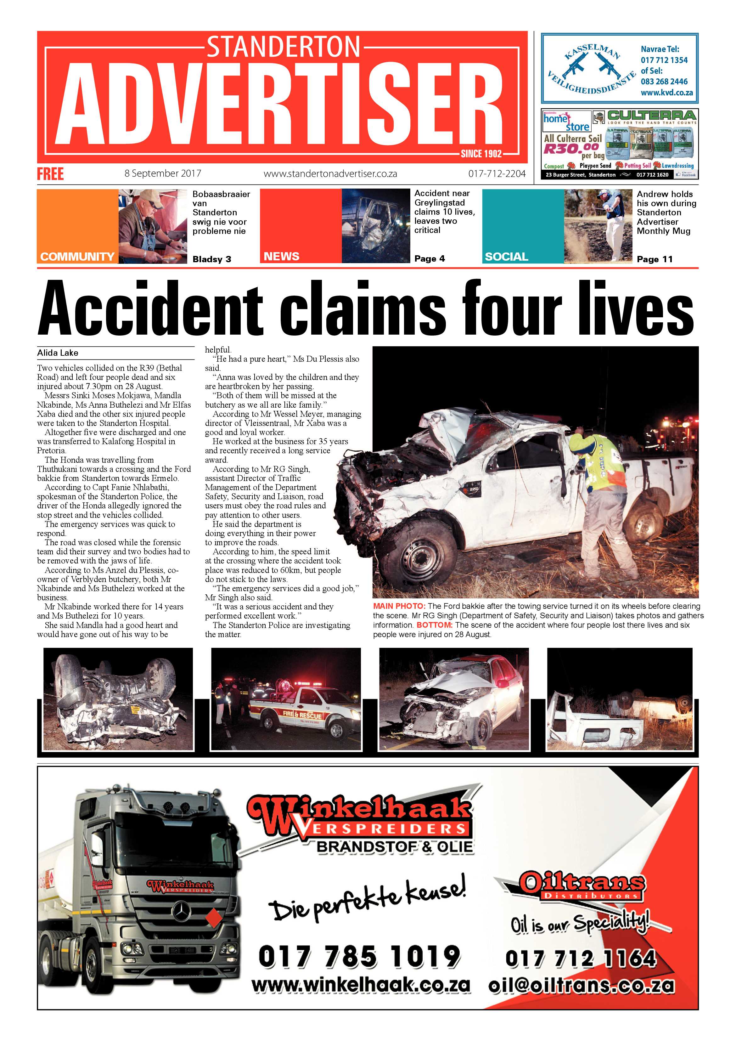 Standerton Advertiser 8 September 2017 page 1