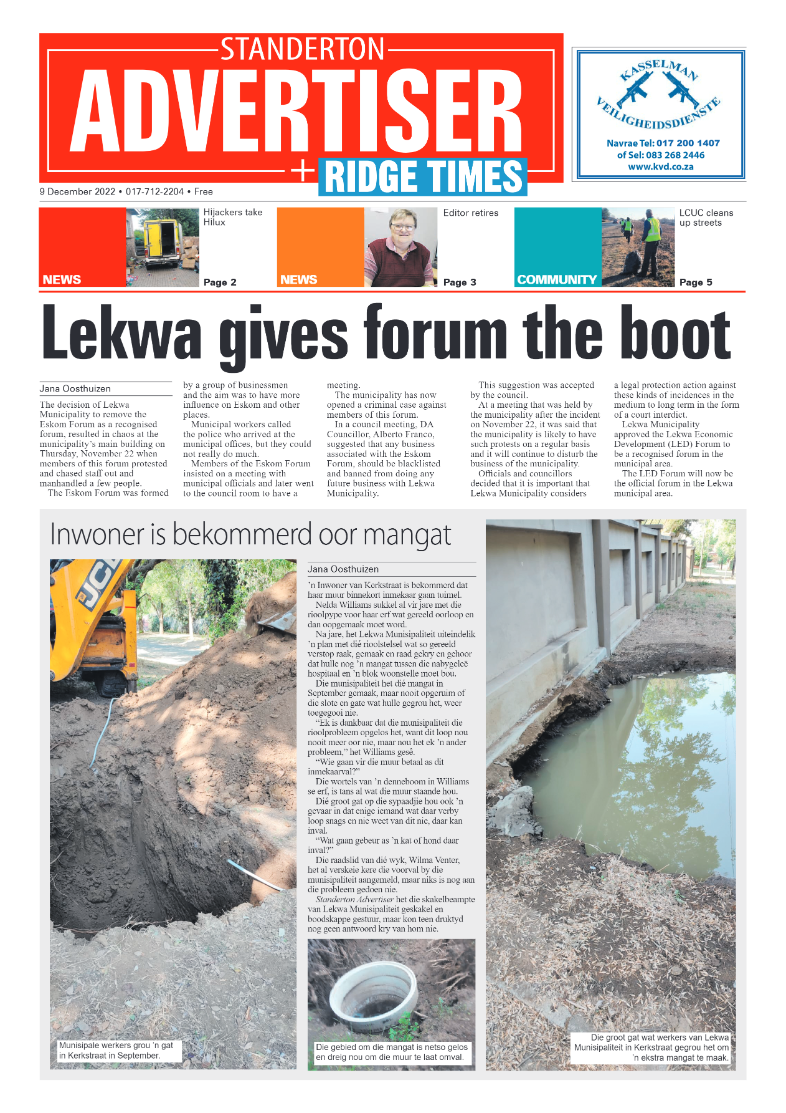 Standerton Advertiser 9 Dec 2022 page 1