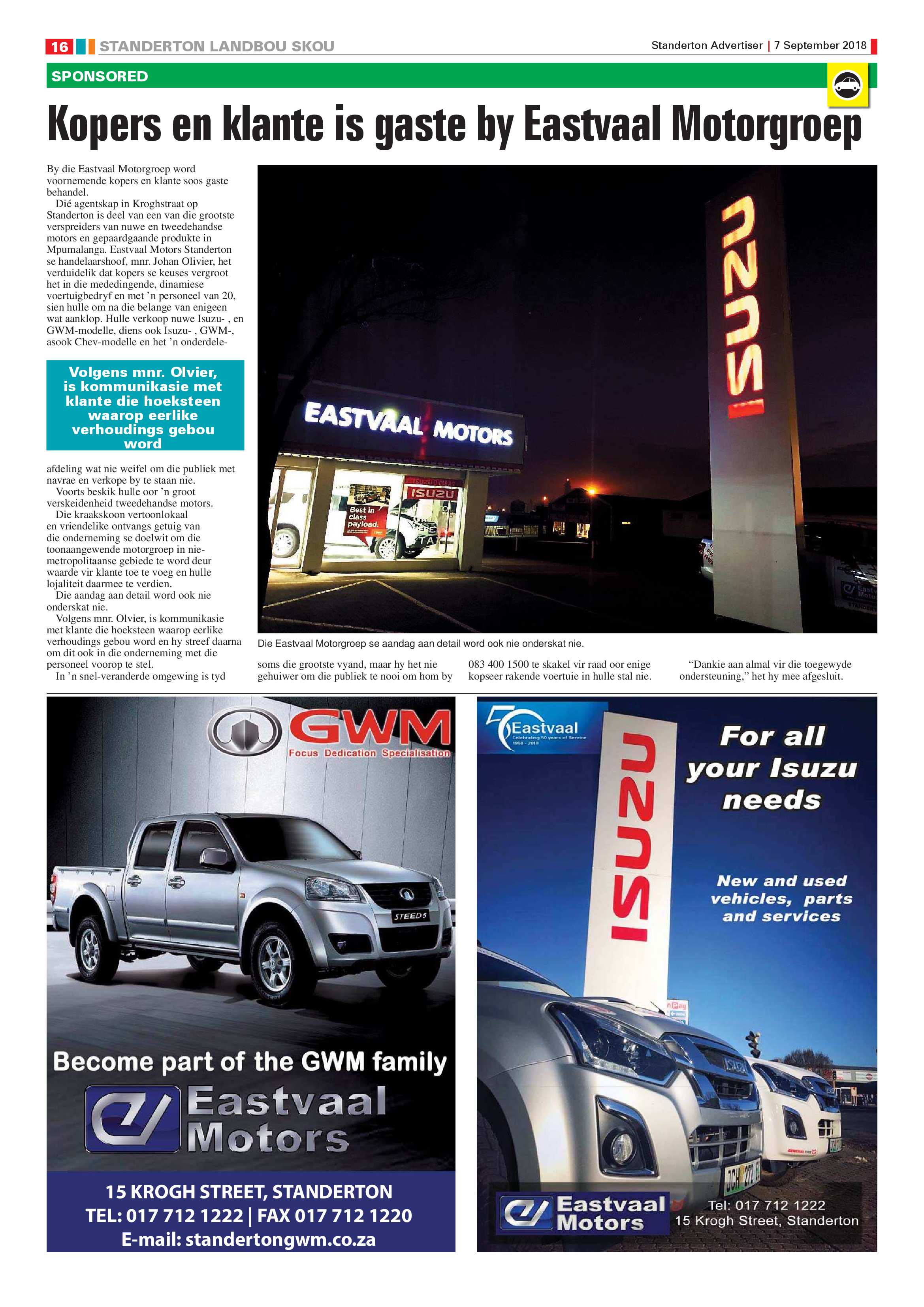 Standerton Advertiser and Standerton Landbou Skou supplement 7 September 2018 page 16
