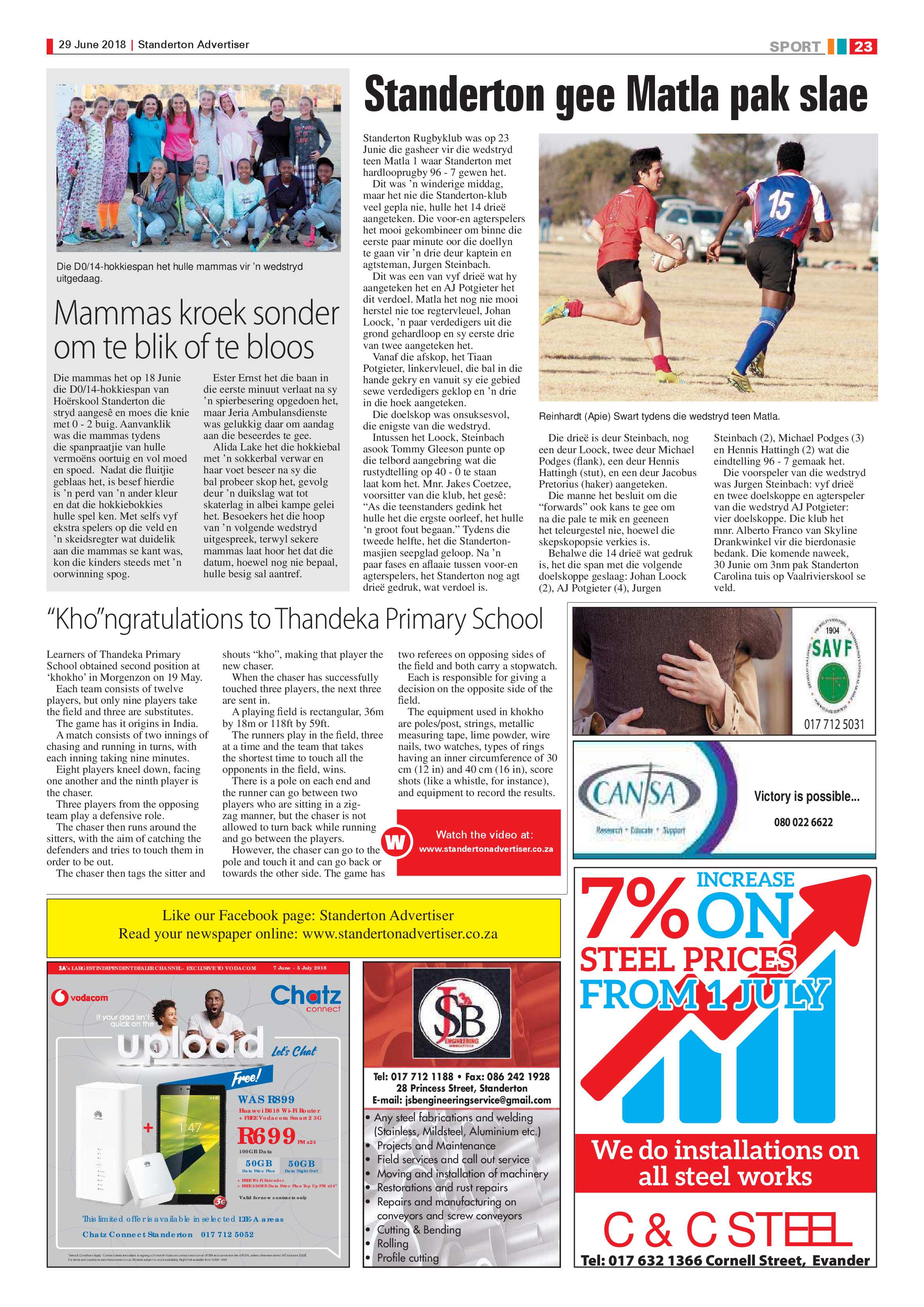 Standerton Advertiser + Val Boeredag Supplement 29 June 2018 page 23